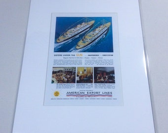 1951 American Export Lines Ad, Matted and ready to frame