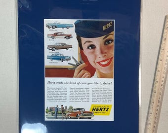 Hertz Rent a Car Vintage Ad, 1957, matted and ready to frame