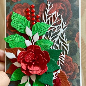 Elegante biglietto universale fatto a mano con motivo floreale 3D, pizzo rosso e busta / biglietto di auguri per ogni occasione