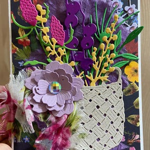 Carte de voeux florale faite main - Art en papier texturé, cadeau élégant pour toute occasion