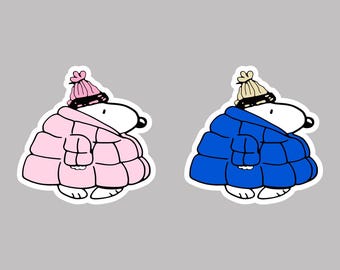 Pink & Blue Snoopy Puffer Stickers - Waterproof Vinyl Decals for Laptop, Phone