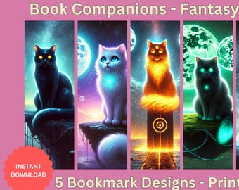 Fantasy Cat Bookmarks: Mystical Moonlit Designs (Digital Download)