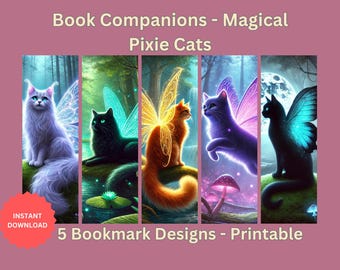 Magical Pixie Cat Bookmarks: Fantasy Printable (PNG Digital Download)