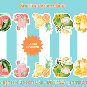 Summer Fruit Smoothie Magnetic Bookmarks: Beach Reads (DIY PNG Digital Download)