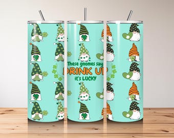St Patrick's Day Tumbler Wrap: Gnomes, Shamrocks (Digital Download)