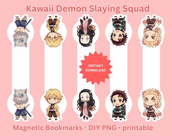 Demon Slayer Magnetic Bookmarks | Kawaii Anime Gift (Digital PNG)