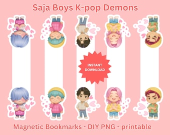 K-Pop Demon Hunter Bookmarks | Saja Boys Chibi PNG (Digital Download)