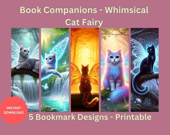 Whimsical Cat Fairy Bookmarks: Printable DIY Set (Digital Download)