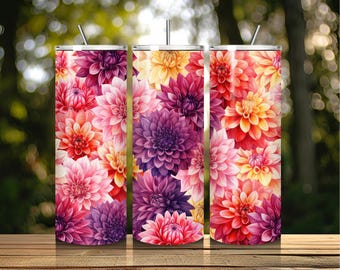 Dahlia Floral Tumbler Wrap: Spring Garden 20oz Skinny Design (Digital Download)