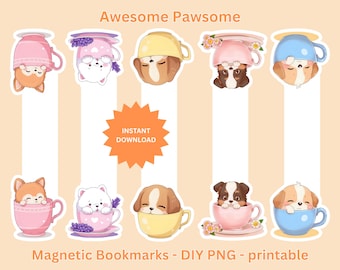 Puppy in Teacup Magnetic Bookmarks: Dog Lover Gift (Digital PNG Download)