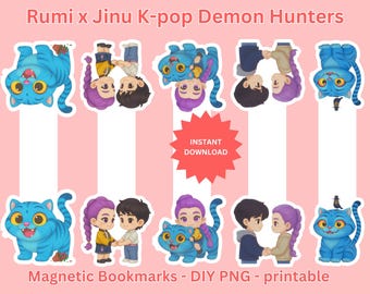K-Pop Demon Hunter Magnetic Bookmarks | Rumi & Jinu Chibi Designs (Digital PNG Download)