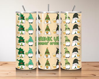 St Patrick's Day Gnome Tumbler Wrap: 20oz Skinny Tumbler (PNG Digital Download)