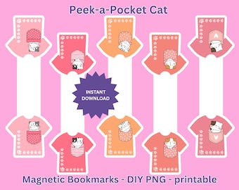 Pocket Cats Magnetic Bookmarks – Printable Cat Lover Gift (Digital Download)
