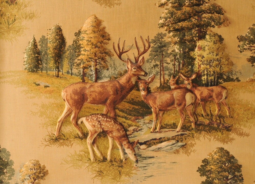Vintage Deer Picture 1940's Woodland Scene 3D Fabric Etsy