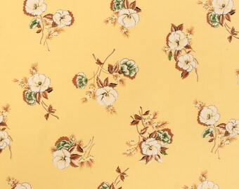 Vintage 1940s Floral Cold Rayon Fabric, Butter Yellow Floral Rayon, Pansy Print Fabric,  3.5 Yards x 37.5", 125" Continuous Length