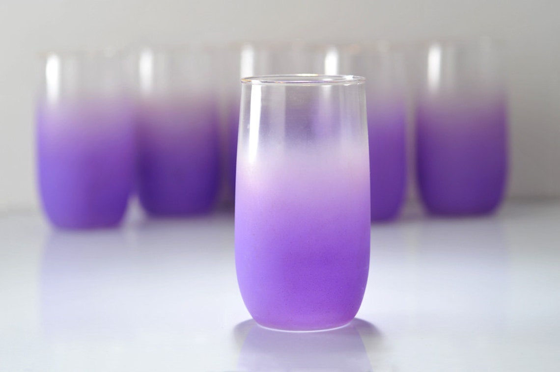 Purple Frosted Vintage Drinking Glass Set of Six Etsy