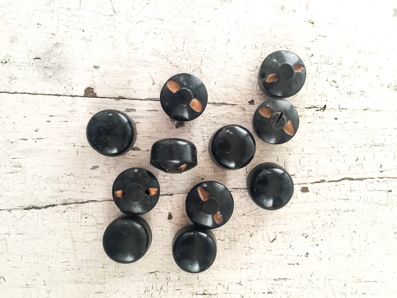 Minimalist NOS 1920s Buttons 78 inch 22mm Modernist Black Wooden Set of 12 Vintage Art Deco Buttons NOS
