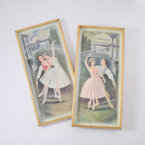 1950s Ballet Dancer Picture Set: Vintage Dancers Framed 3D Prints Mid Century, Kitsch Wall Hanging