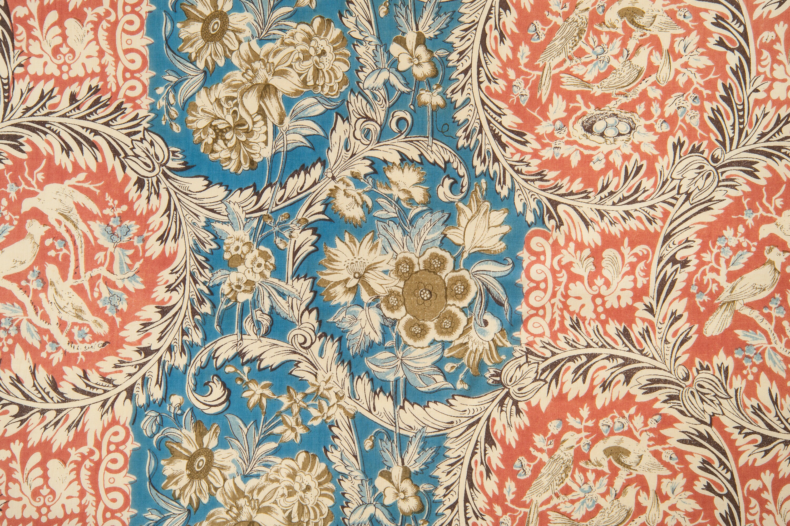 Vintage 1920s Handprint Fabric Floral & Birds Cotton Print Etsy