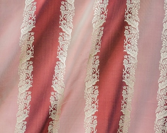 Striped Silk Taffeta Brocade Fabric, Burgundy & Coral Silk, Floral Figured Raised Brocade, Italian Silk Taffeta, 4 Remnants - Largest 46"