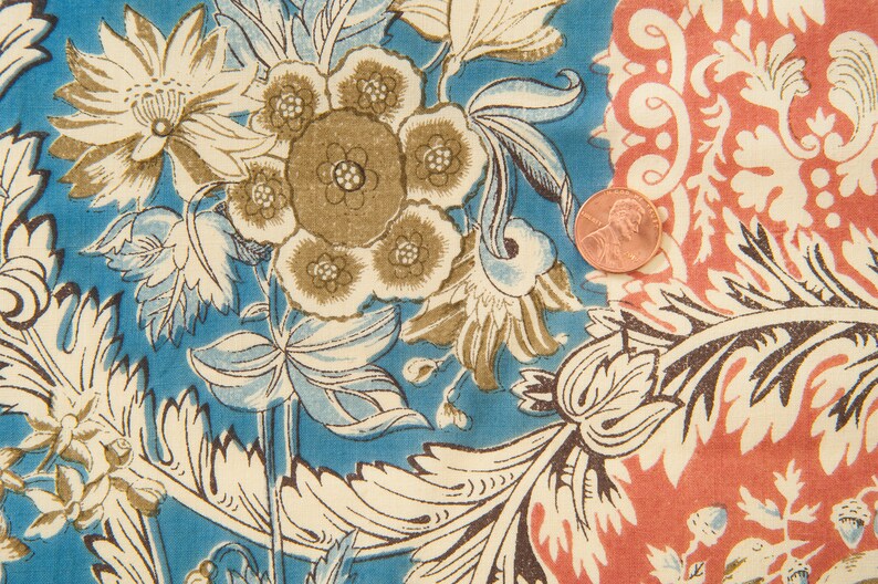 Vintage 1920s Handprint Fabric Floral & Birds Cotton Print Etsy