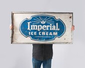 Antique Metal Ice Cream Sign, 1920s Embossed Advertising Sign, Imperial Ice Cream, Blue & White, Americana Store Display, Country Store