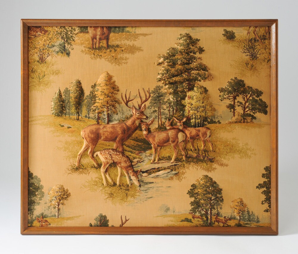 Vintage Deer Picture 1940's Woodland Scene 3D Fabric Etsy