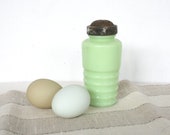 Early jadeite salt or pepper shaker. Ribbed jadeite shaker, Jeanette, art deco, pre WW2, depression era shaker, green, sea foam, pale .