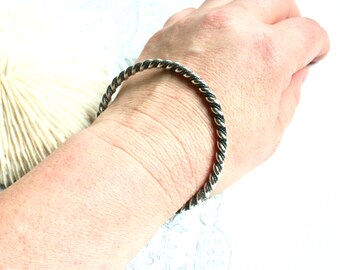 Vintage Sterling Silver Twisted Wire Bangle Bracelet, Unisex, 7.75 inch