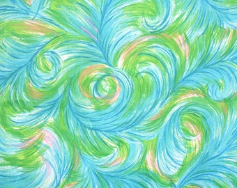 May include: Abstract fabric with a swirling pattern in shades of blue, green, and pink.