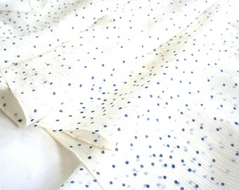 Sheer polka dot silk scarf by Ray Srauss. Silk crepe, white, blue, machine rolled, made in Japan, spring, summer, oblong, 1990s