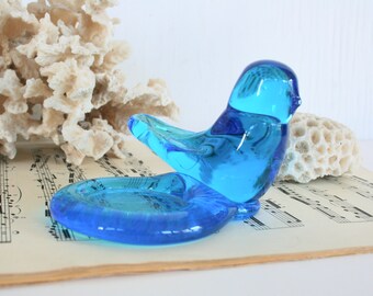 Bluebird of happiness votive holder. Tea light holder, hand made glass, Ron Ray, signed, cyan blue, light blue, housewarming gift, wedding
