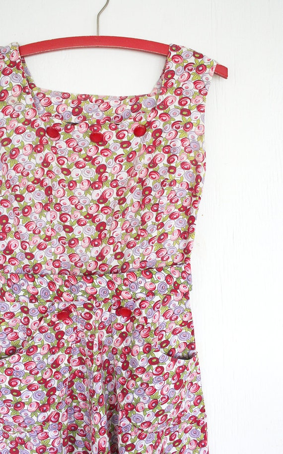 Mid century summer dress, fitted dress, floral dre
