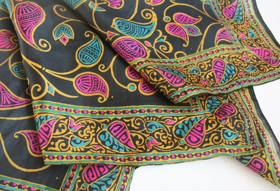 Boho hand printed silk scarf from India. Block pr… - image 2