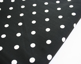 Yardage of vintage cotton polka dot fabric. Sewing or quilting fabric, black and white polka dot fabric, mid century, rockabilly, graphic