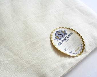 Extra large NOS Belgian linen tablecloth. Rectangular, heavy, cream