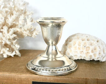 Vintage sterling silver weighted candle holder. Classic candle holder, traditional, low, ribbed, holidays, all occasion, marked as sterling