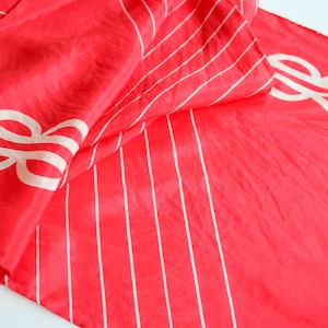 Bill Blass silk scarf. 1980s geometric scarf, diagonal stripe scarf, linear, red and white, large logo, oblong,  hand rolled, made in Japan.