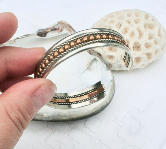 Vintage sterling silver mixed metal cuff bracelet… - image 4