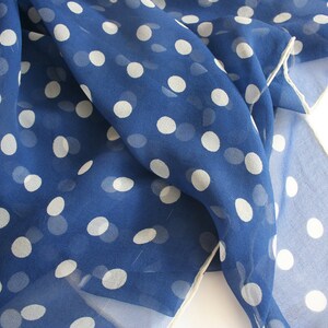 Op Art silk chiffon polka dot scarf, square silk scarf, large scarf, navy blue and white silk scarf, hand rolled scarf, sheer silk scarf