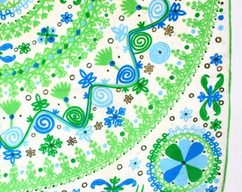 Vera Neumann Silk Scarf, Spring Green Floral Mandala
