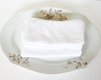 Set of twelve vintage napkins with jacquard floral pattern. White linen cotton blend napkins, chrysanthemum, scrolls, classic, traditional