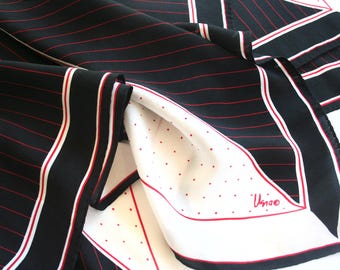 Vera Neumann silk scarf, geometric design in black, white and red. 1980s, large