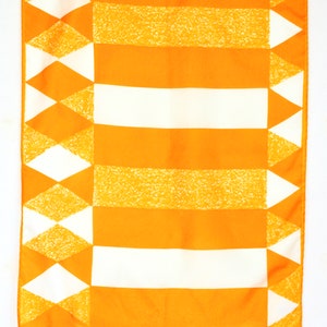 Vintage Vera Neumann Op Art inspired color block scarf. Retro scarf, oblong scarf, Vera ladybug, 1970s, saturated yellow, white, Japan