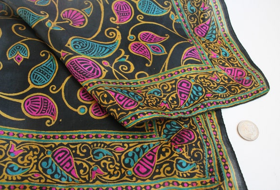 Boho hand printed silk scarf from India. Block pr… - image 3