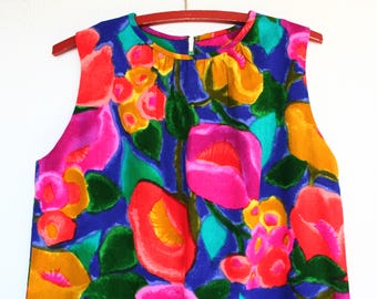 Vintage Hawaiian Textiles Maxi Dress, Psychedelic Floral Print, Size M