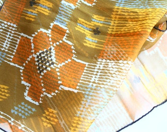 Vera Neumann Silk Blend Scarf, Geometric Tribal Design, 1970s