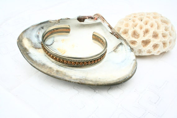 Vintage sterling silver mixed metal cuff bracelet… - image 2