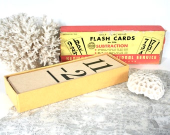 Vintage self-teaching subtraction flash cards No 2136, Educational math flash cards, Kenworthy Educational Service, over 100, copyright 1948