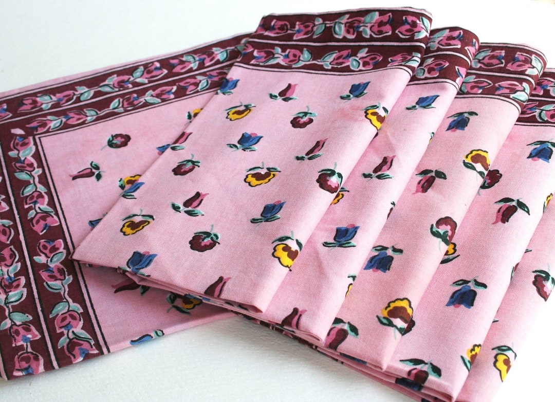 Six Vintage Bohemian Cotton Napkins Indian Boho Floral Etsy